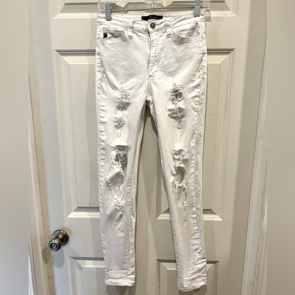KanCan White High Rise Distressed Skinny Jeans Size 26 Festival Grunge Shredded